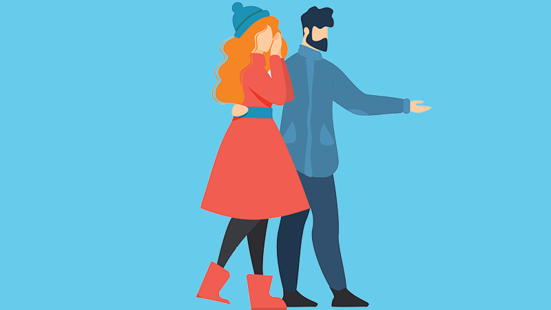 Simple illustration of a man and woman standing together and wearing winter clothes