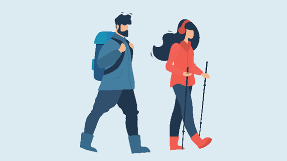 Simple illustration of a man and woman backpacking